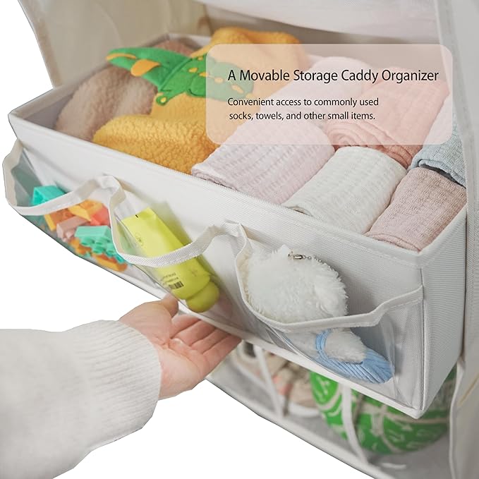 3in1 Over The Door Shoe Organizer with 5 Slanted Compartments,Removable Storage Bin & Transparent Pockets,Thickened Waterproof Oxford Fabric Shoes Rack for Shoes,Boots,Toys,Daily Essentials. (Beige)