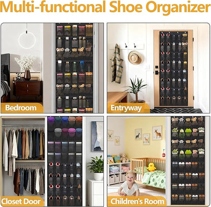Over the Door Shoe Organizer, 40 Large Mesh Pockets Hanging Shoe Rack Organizer for Closet Behind the Door Storage Holder for Entryway Bedroom Dorm Black