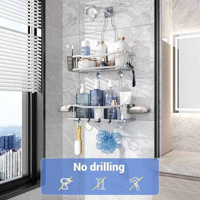 Aitatty Hanging Shower Caddy Bathroom Organizer: Rustproof Shower Shelf Racks Over Shower Head - No Drilling Inside Bath Shower Rack Shelves Over Showerhead for Shampoo with Soap Holder Black