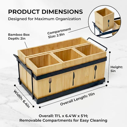 Silverware Caddy Wooden Silverware Holder Cutlery Storage Organizer Paper Plate Dispenser Flatware Cutlery Holder for Party Utensil Caddy for Spoons Forks Napkins Plates