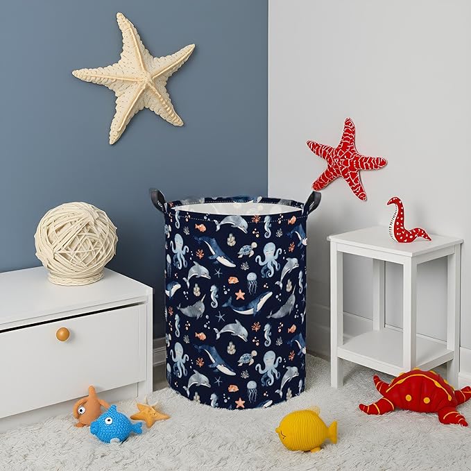 Ocean Baby Laundry Basket Baby Hamper for Nursery Girl Kids Soccer Hamper Cute Kids Toys Storage Bin Organizer Ocean Room Decor for Home(Blue Ocean)