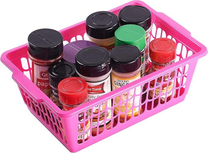 YBM HOME Plastic Perforated Storage Basket Bin Office Drawer, Shelf Desktop Countertop Tray Organizer 32-1188 (3, Pink)
