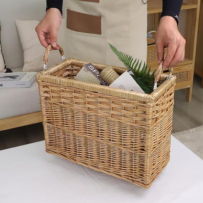 YAHUAN Natural Wicker Storage Basket with Built-in Handles Stair Basket Magazine Basket Large Wicker Baskets for storage Home Organizing Laundry (Wicker)