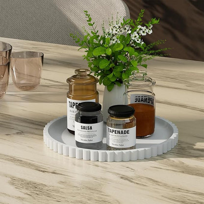 HighHerz Silicone Bathroom Countertop and Vanity Tray-10 Inch Round Silicone Bathroom Tray, Modern Bathroom Decor, Coffee Table Decor, Decorative Tray for Candle, Perfume, Plants (White)