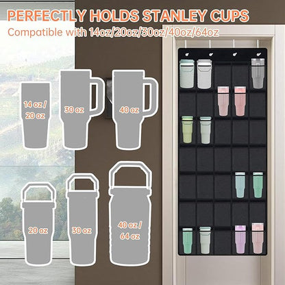 NiHome Multi-Functional 35 Pockets Door Hanging Organizer Fit for Stanley Tumbler in Kitchen, Pantry, Bedroom, Bathroom, Large Capacity Elastic Mesh Secure Storage Cup Holder, Foldable for Home and RV