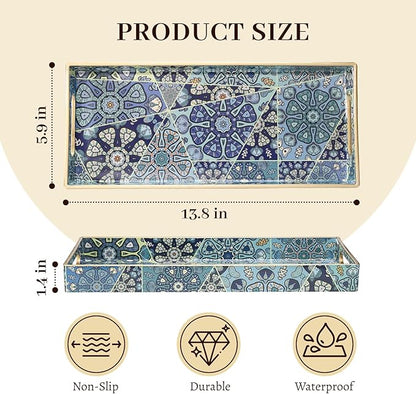 MAONAME Plastic Vanity Tray, Bathroom Counter Tray, Decorative Trays with Handles, Storage Dresser Trays Organizer for Toilet Tank, Jewelry, Makeup, 13.8" x 6" x 1.57"