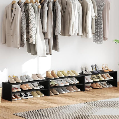 Giantex 3-in-1 Vertical Shoe Rack, 6-Tier Free Standing Shoe Storage Organizer w/Stackable Design for 18 Pairs, 31 Inch Wide Wood Shoe Shelf for Closet, Entryway, Living Room, Office, Black