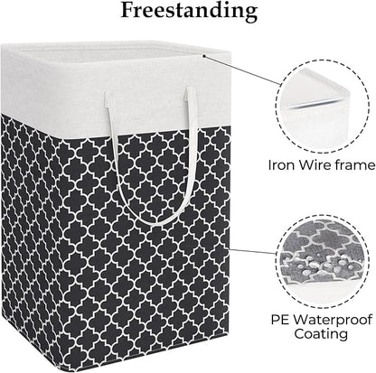 StorageRight Laundry Basket Hamper Large Collapsible Laundry Hamper with Easy Carry Handles，Freestanding Clothes Hampers for Laundry, Bedroom, Dorm, Clothes, Towels, 75L, Clover Black