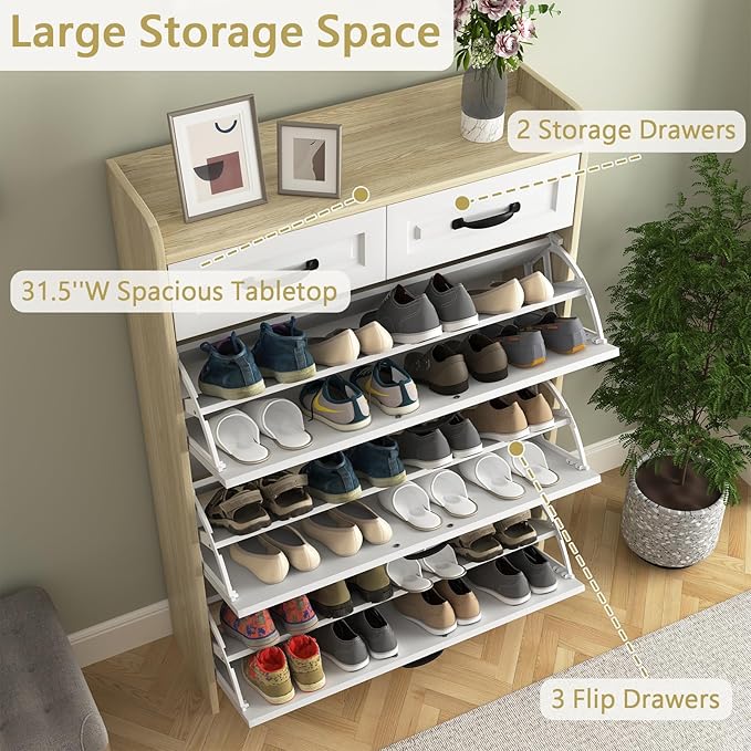 VERYKE Shoe Storage Cabinet for Entryway with 3 Flip Drawers and 2 Top Drawers,Large Shoe Rack Organizer Cabinet for Closet,Hallway