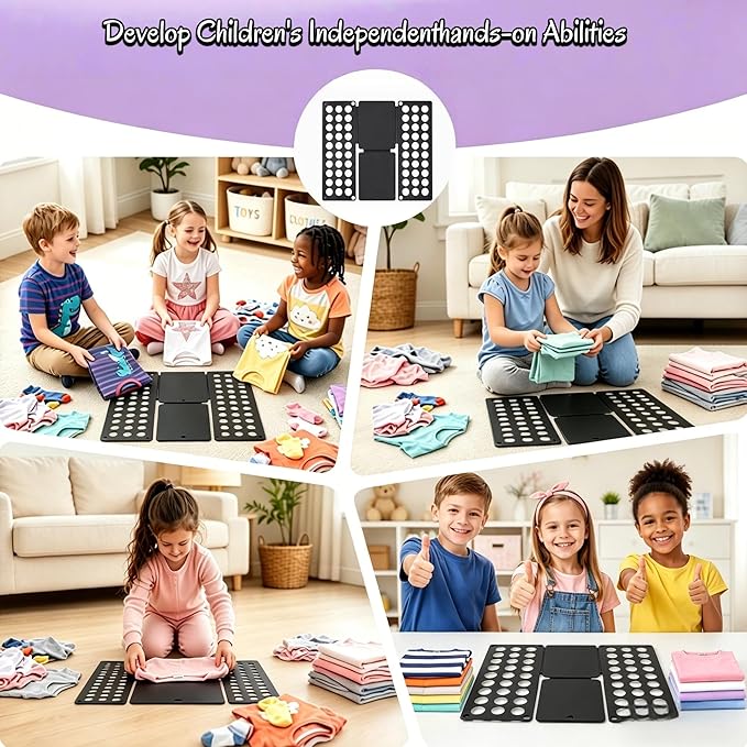 Mini Toddler Shirt Folding Board & Shirt Folder (Ages 1-7), Small Portable Clothes Folder, Build Independence & Fine Motor Skills