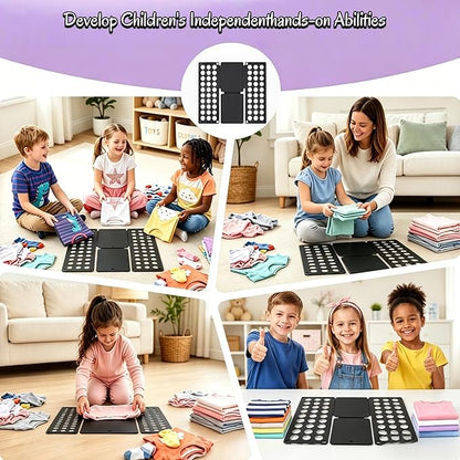 Mini Toddler Shirt Folding Board & Shirt Folder (Ages 1-7), Small Portable Clothes Folder, Build Independence & Fine Motor Skills