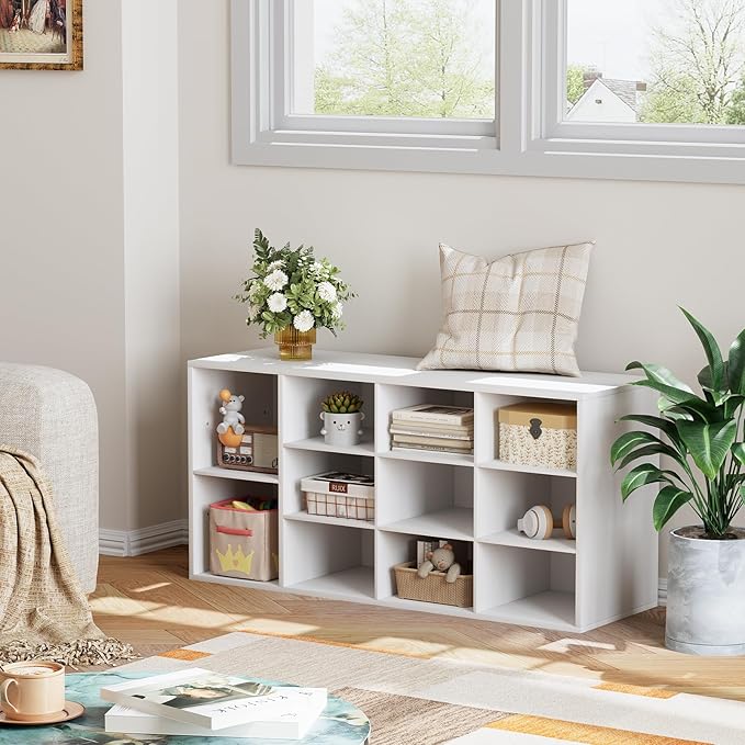 Aenuert 11-Cubby Shoe Rack, 3-Tier Wood Shoe Organizer, Multifunctional Shoe Organizer Bench for Entryway, Mudroom, Hallway, Closet,36.22 * 11.81 * 17.72 Inch,White