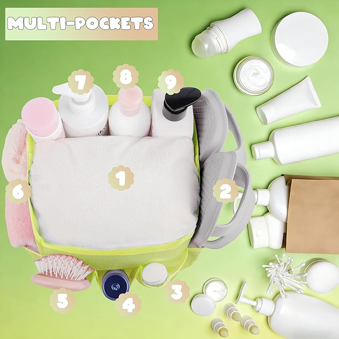 Attmu Mesh Shower Caddy Portable for College Dorm Room Camping Essentials, Shower Caddy Dorm with 9-Pockets, Large Capacity Hanging Basket Bathroom Bag for Toiletry, Swimming, Gym, Camp, Beach