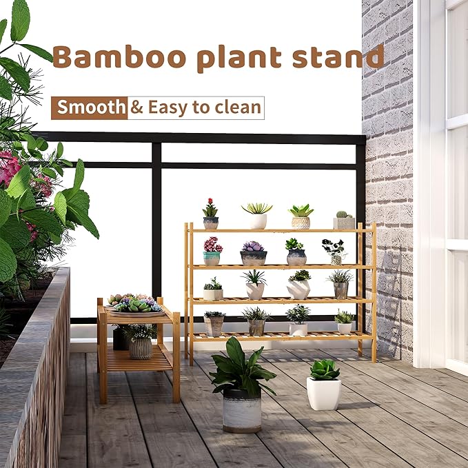 Bamboo Shoe Rack Stackable Shoe Shelf Storage Organizer for Unit Entryway Hallway and Closet Sturdy Freestanding Shoe Shelf (4L Tier Natural)