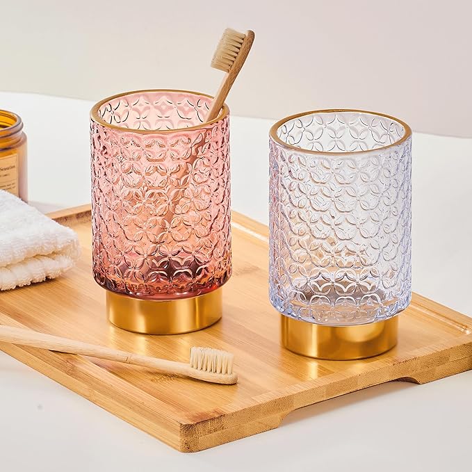 Makeup Brush Holder Organizer,Toothbrush Holders,Desk Pen Pencil Holder,Multifunctional Vintage Glass Brush Cup（A44-4-US）