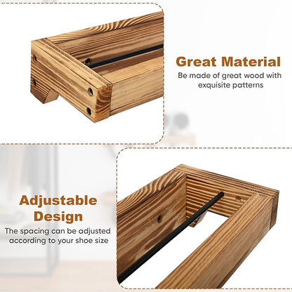 Nisorpa 20 Inch Rustic Burnt Wood Hanging Shoe Rack, Wall Mounted Shoe Rack Storage Organizer Space Saving Footwear Holder for Closet, Mudroom, Entryway, Holds 8 Pairs, Set of 4