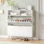 Shoe Cabinet Storage for Entryway, White Shoe Organizer with 2 Flip Drawers & Open Shelf, Hidden Large Shoe Storage Cabinet with Metal Legs, Freestanding Tipping Bucket Shoe Cabiet