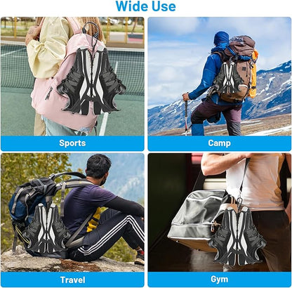 2 Pack Shoe Holster for Backpack with Clip Hanger, Shoe Holder for Sneakers, Cleats, for Travel, Outdoors, Sports (X-Large, Black)