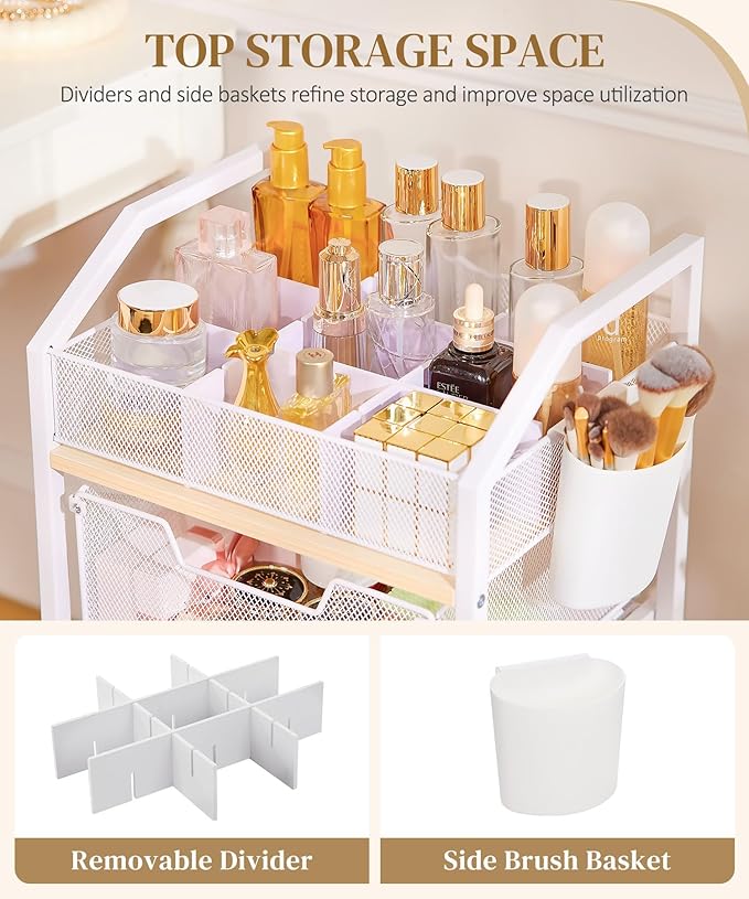 Homde Rolling Makeup Organizer with Drawers: Skincare Storage Cart with Wheels for Home Bedroom Vanity - Cosmetic Display Holder for Beauty Enthusiasts Makeup Artists