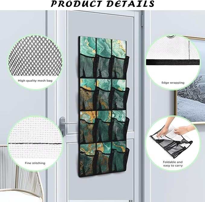 Generic Green Marble Over The Door Shoe Organizer for Cruise Ship Strong Over The Door Storage Organizer Shoes Spandex Fabric Is Not Only Flexible But Also Allows Fit Into Any Space Behind The Door