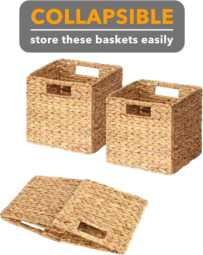 SpaceAid 6 Pack Wicker Basket, Storage Baskets for Organizing, Woven Rattan Basket with Handles for Shelves, Water Hyacinth Large Cube Organizer Storage Bin, 10.5x10.5x10.5 inch, Natural