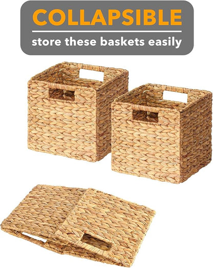 SpaceAid 6 Pack Wicker Basket, Storage Baskets for Organizing, Woven Rattan Basket with Handles for Shelves, Water Hyacinth Large Cube Organizer Storage Bin, 10.5x10.5x10.5 inch, Natural