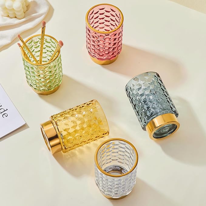 Makeup Brush Holder Organizer,Toothbrush Holders,Desk Pen Pencil Holder,Multifunctional Vintage Glass Brush Cup（A46-2-US）
