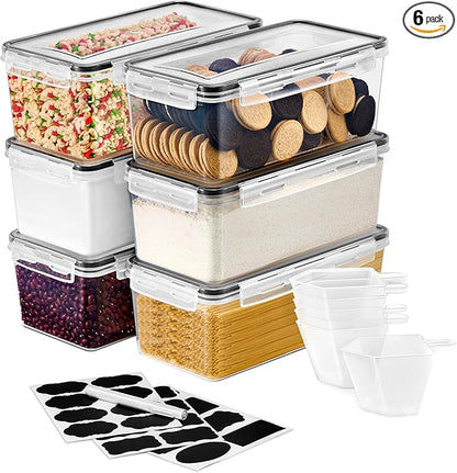 Sorbus Food Storage Containers - Pack of 6 - Air Tight, Four-Way Snap Lids Keeps Food Fresh - Store Cereal, Pasta, Flour, Nuts, Candy - Durable Plastic Kitchen Pantry Bins