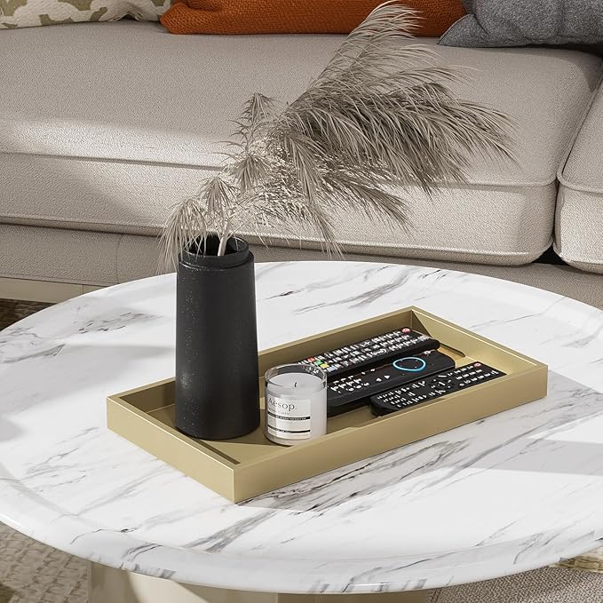 ZHWS Gold Bathroom Vanity Tray for Countertop Perfume Makeup Jewelry Candle Decor, Kitchen Tray for Soap Dispenser Spice Salt, Large Gold Tray for Toilet Tank Paper, Serving Nightstand 13”x6.5”