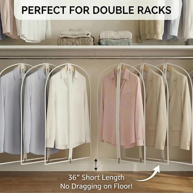 36” All Clear Garment Bags for Women Suit Bags - PEVA Waterproof Suit Cover with Zipper for,Hanging Clothes, Coats - Durable Dresser for Closet Storage, Dustproof & Moisture Resistant - 36”/2 Pack