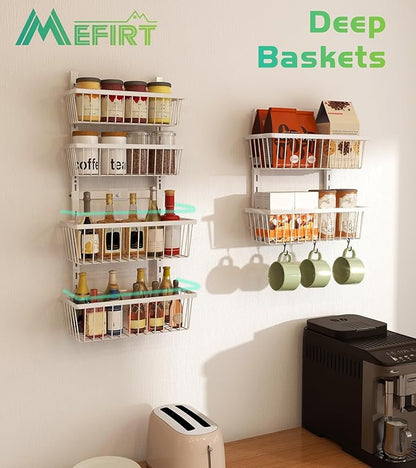 Mefirt 12 Inch Wide Narrow Over The Door Pantry Organizer, Pantry Organization and Storage, 6-Tier Metal Hanging Deep Basket Wall Spice Rack Seasoning Shelves, Home & Kitchen Essentials, White
