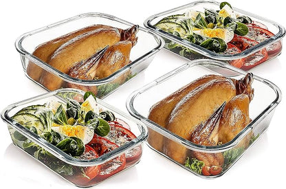 [80 oz & 36 oz]Extra Large Glass Food Storage/Baking Containers Set with Lids, 2 Pack 80 oz(10 cup)&2 Pack 36 oz (4.5 cup)Airtight Glass Container,Microwave,Oven,Freezer and Dishwasher, White