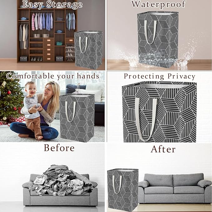 Waterproof Laundry Hamper Collapsible Laundry Basket Leather Handle Laundry Bag Large Clothes Storage Toy Organization for Bathroom Bedroom Laundryroom College Dorms (Heilingxing-001)