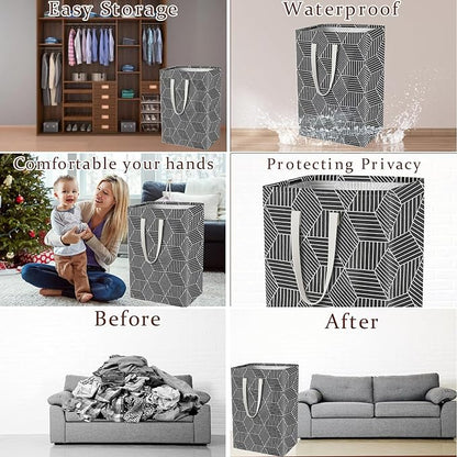 Waterproof Laundry Hamper Collapsible Laundry Basket Leather Handle Laundry Bag Large Clothes Storage Toy Organization for Bathroom Bedroom Laundryroom College Dorms (Heilingxing-001)