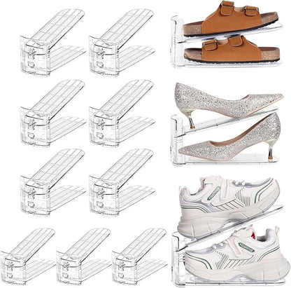 TOPNEW Shoe Slots Organizer for Closet 12 Pack Adjustable Level Shoe Stacker Holder Organization Double Layer Storage Space Saving Shoe Rack Organizer for Closet (Transparent)