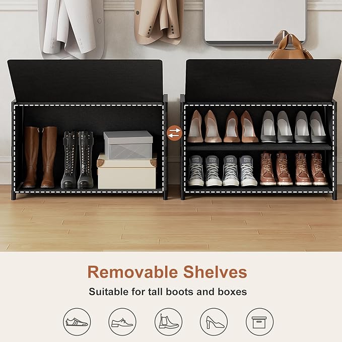 Shoe Rack, 3 Tier Shoe Storage Cabinet with Door 12 Pair Plastic Shoe Shelves Organizer for Closet, Entryway, Hallway, Bedroom, Black