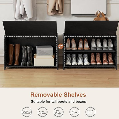 Shoe Rack, 3 Tier Shoe Storage Cabinet with Door 12 Pair Plastic Shoe Shelves Organizer for Closet, Entryway, Hallway, Bedroom, Black