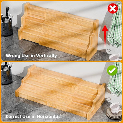 Simple Trending Spice Rack Kitchen Cabinet Organizer, 3 Tier Bamboo Expandable Spice Storage, Display Shelf for Cupboard, Pantry, Yellow