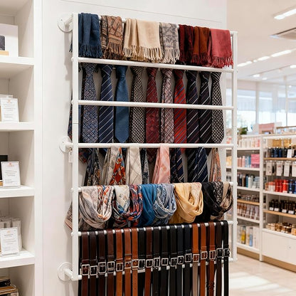 Wall Mounted Display Rack, 7-Layer Wrapping Paper Ribbon Organizer Scarves Tie & Scarf Rack Belts Towel Holder Necktie Hijab Stand Metal Shelving for Home, Retail Stores, Flower Shop