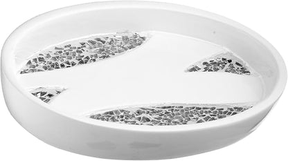 Zahari Home Sinatra Soap Dish Unique Design Stylish Bling Glass Mosaic Décor Soap Bar Holder, White