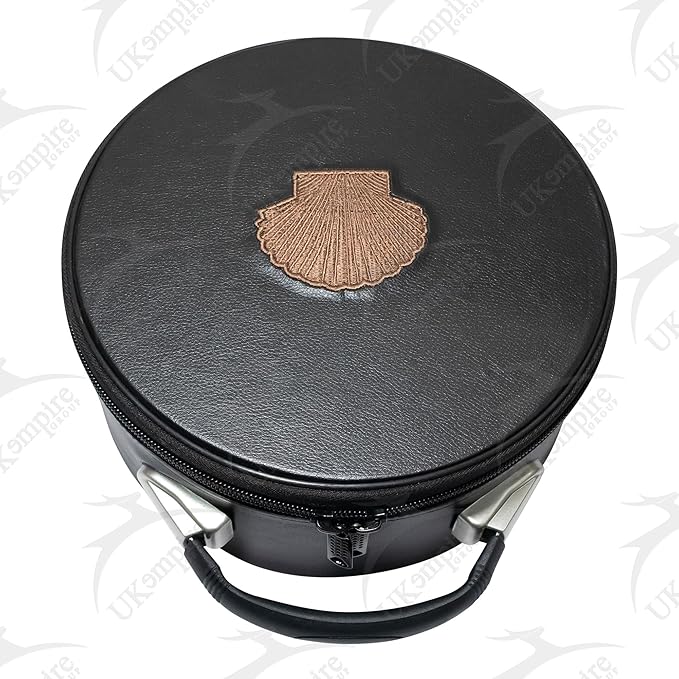 Masonic Crown Cap Case ST Thomas Of Acon Black Leather, Embroidered Emblem (Brown) – Freemason Hat Carrying Storage Box