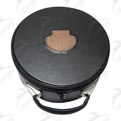 Masonic Crown Cap Case ST Thomas Of Acon Black Leather, Embroidered Emblem (Brown) – Freemason Hat Carrying Storage Box