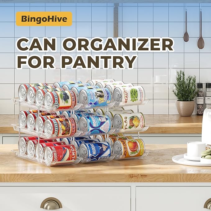 Can Organizer for Pantry Stackable AND Rolling Soda Can Dispenser for Refrigerator Soda Can Organizer