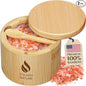 Salt Jar with Lid and Spoon - Sea Salt Flake Holder - Bamboo Cellar with Magnetic Swivel Lid & Built In Spoon Slot - Spice Container Storage Box for Countertop - Pepper Crock