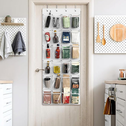 Simple Houseware 24 Pockets Large Clear Pockets Over The Door Hanging Shoe Organizer, White (56" x 22.5")