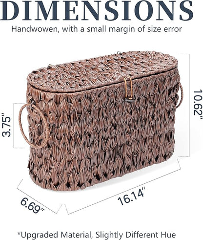 Coeusy Toilet Paper Basket with Lid, Wicker Basket for Bathroom Organizers and Storage, Holds Up to 6 Mega Rolls, Decorative Hand-Woven Rattan Bathroom Decor Accessories, Brown