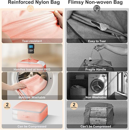 Comforter Storage Bag - Large Capacity Blanket Storage Bags 3-Layer Ultra Space Saving Self Compression Organizer, Washable Compression Bags for Storage Comforter Blanket, 6-Pack, Pink
