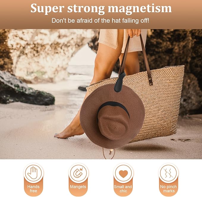 Fikoksol Magnetic Hat Clip 2-Pack - The Black Hat Clip for Travel on Bag, Magnetic Hat Clips for Bag, and Secure Hat Holder for Travel on Caps & Beach Hats, Vacation Essentials