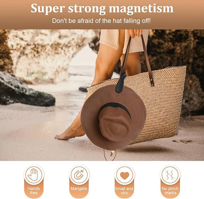 Fikoksol Magnetic Hat Clip 2-Pack - The Black Hat Clip for Travel on Bag, Magnetic Hat Clips for Bag, and Secure Hat Holder for Travel on Caps & Beach Hats, Vacation Essentials