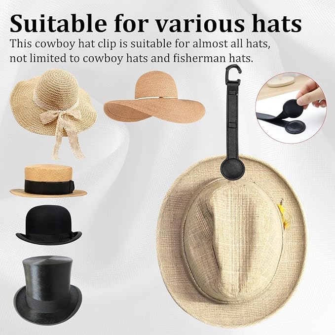 4Pcs Cowboy Hat Holder for Truck Set, Leather Magnetic Cap Clip, Cowboy Hat Holder, Adjustable Hat Organizer Suitable for Most Vehicle Storage(Black)